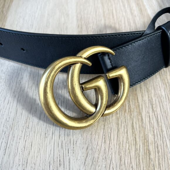 Authentic Gucci Marmont Belt Size 80/32 Black Leather Gold - Picture 2 of 7